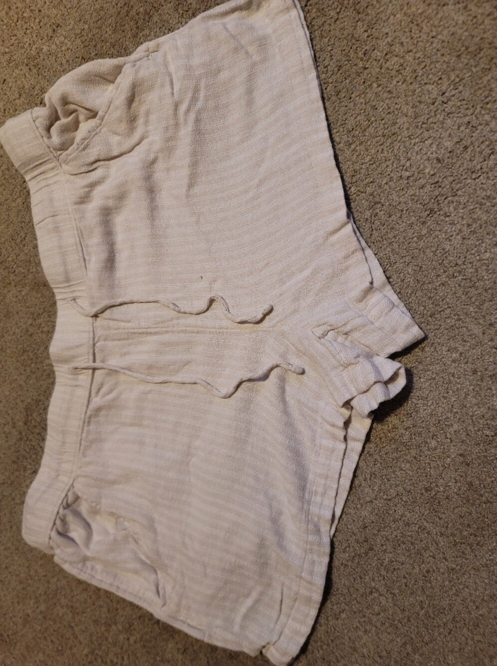 Light Beige Drawstring Linen-Blend Pants